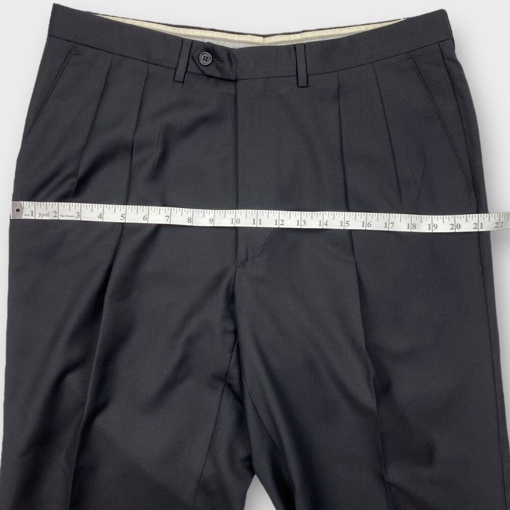 $255 Santorelli Dress Pants Mens 35x28 Como 2 Pleated Black Trousers Wool Italy - Picture 10 of 15
